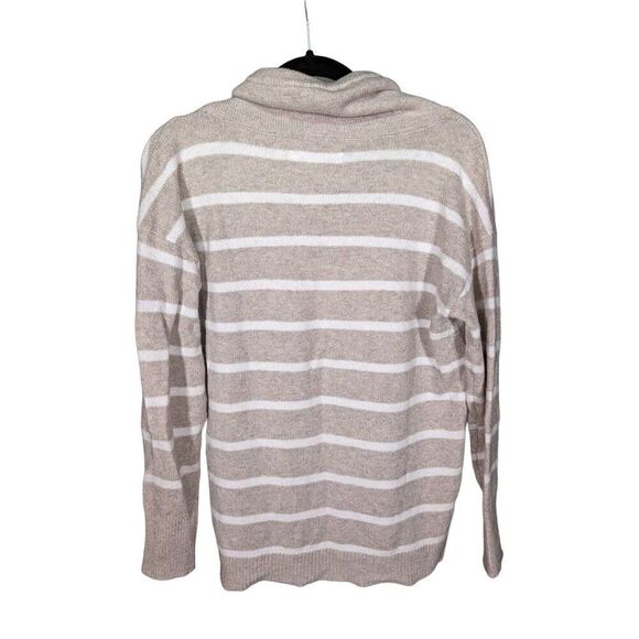Loft Cowl Neck Sweater Striped Tan White Women's Size S - Picture 2 of 5